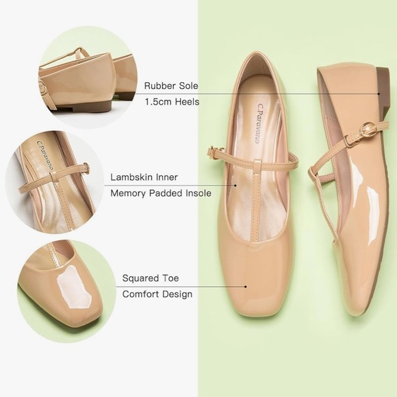 New! C. Paravano Women's Mary Jane Flats | Comfortable Square Toe Ballet Flats - Picture 3 of 9